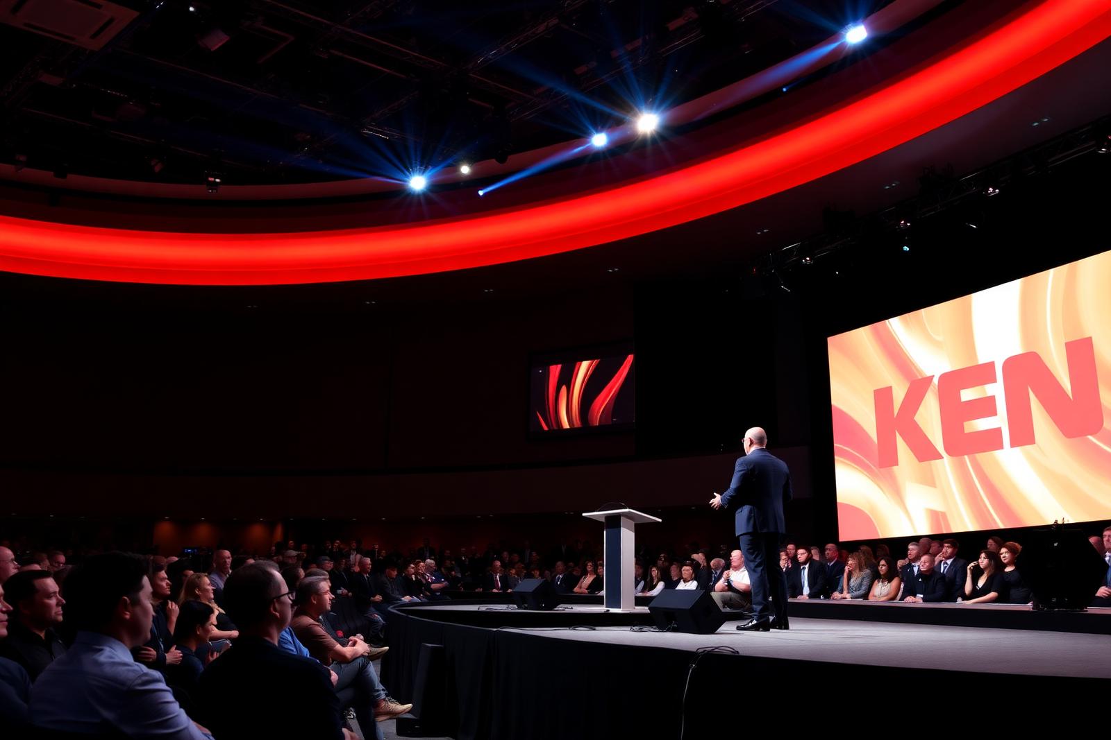 Keynote speaker photographed on stage at a Phoenix corporate conference